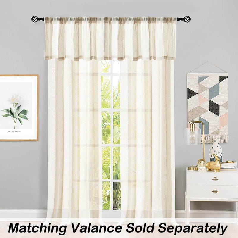 Central Park Beige and White Stripe Sheer Curtains Boucle Linen Farmhouse Rustic Window Curtain Panel Yarn Dyed Woven 84 Inches Long for Living Room Bedroom with Rod Pocket, 40" W x 84" L (Pack of 2) - Image 2